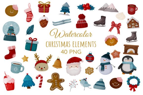 Download Cute Christmas Clipart Watercolor PNG - Christmas clipart Collection