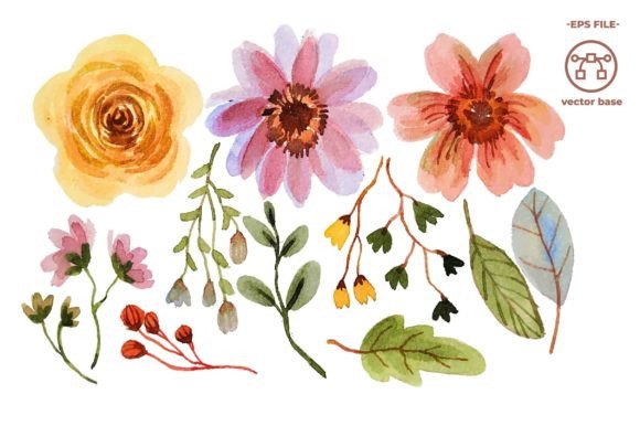 Download Watercolor Flower Elements Clip Art - Flow Collection
