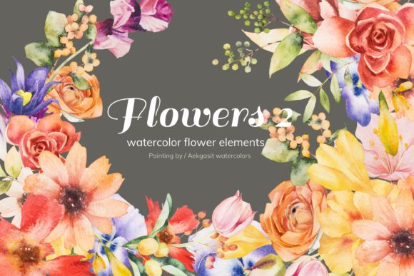 Download Watercolor Flower Elements No 3 - Flow Collection