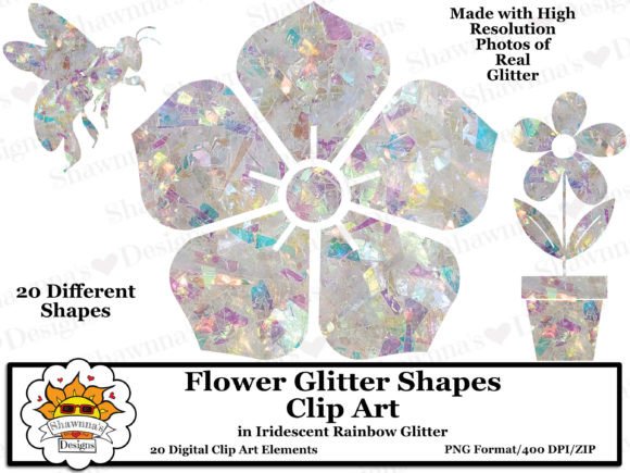 Download Rainbow Glitter Flower Shapes Clipart Se - Flow Collection