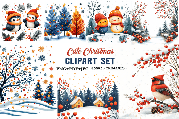 Download Cute Christmas Clipart Set - Christmas clipart Collection