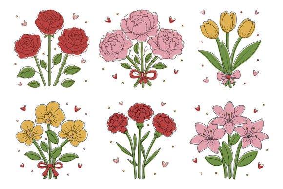 Download Color Flower Bouquets with Black Contour - Flow Collection