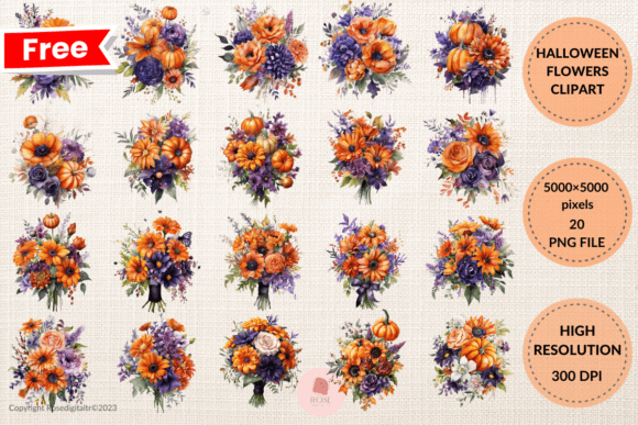 Download Free Halloween Flowers Clipart Bundle 4 - Flow Collection