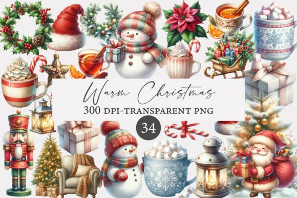 Download Watercolor Warm Christmas Clipart Bundle - Christmas clipart Collection