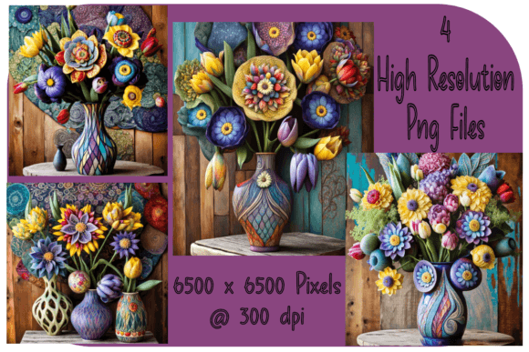 Download Whimsical Flowers in Vase Set of 4 - Flow Collection