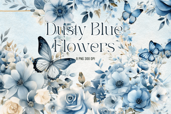 Download Dusty Blue Flowers Watercolor Clipart - Flow Collection