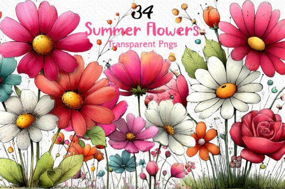 Download Whimsical Summer Flowers Clipart PNG - Flow Collection