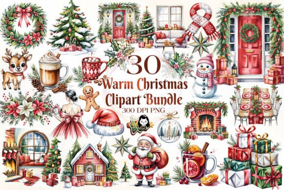 Download Watercolor Warm Christmas Clipart Bundle - Christmas clipart Collection