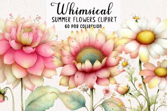 Download Whimsical Summer Flowers Clipart PNG - Flow Collection