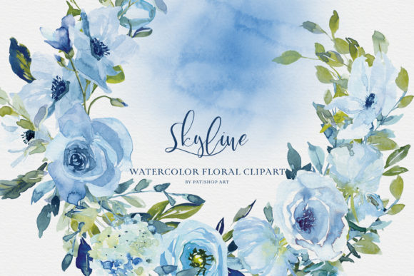 Download Watercolor Blue Flowers Clipart Set - Flow Collection