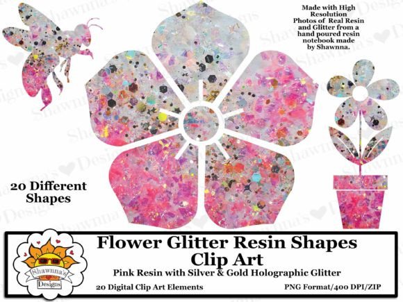 Download Pink Gold Glitter Resin Flowers Clipart - Flow Collection