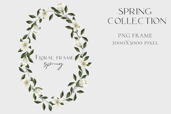 Download Watercolor Oval Wreath of White Flowers - Flow Collection