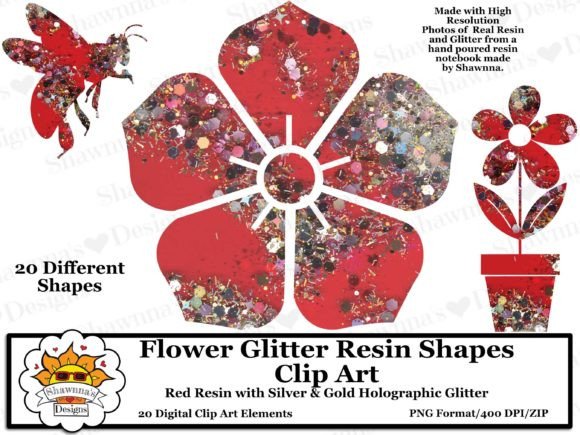 Download Red Resin Glitter Flower Shapes Clipart - Flow Collection