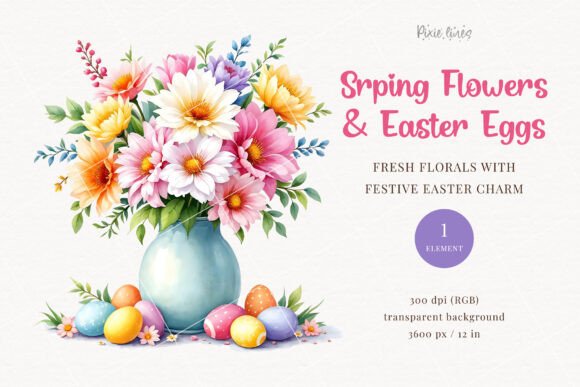 Download Spring Flowers in Vase with Easter Eggs - Flow Collection