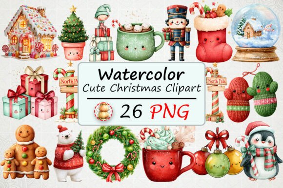 Download Watercolor Cute Christmas Clipart - Christmas clipart Collection