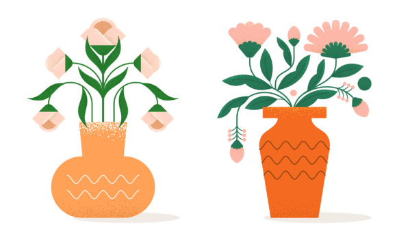 Download Flat Abstract Trendy Flowers in Vase - Flow Collection