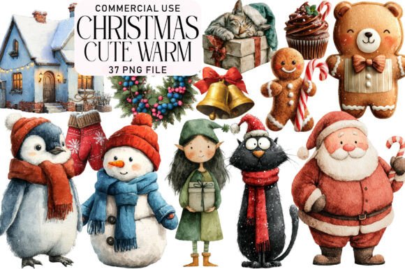 Download Watercolor Cute Warm Christmas Clipart - Christmas clipart Collection